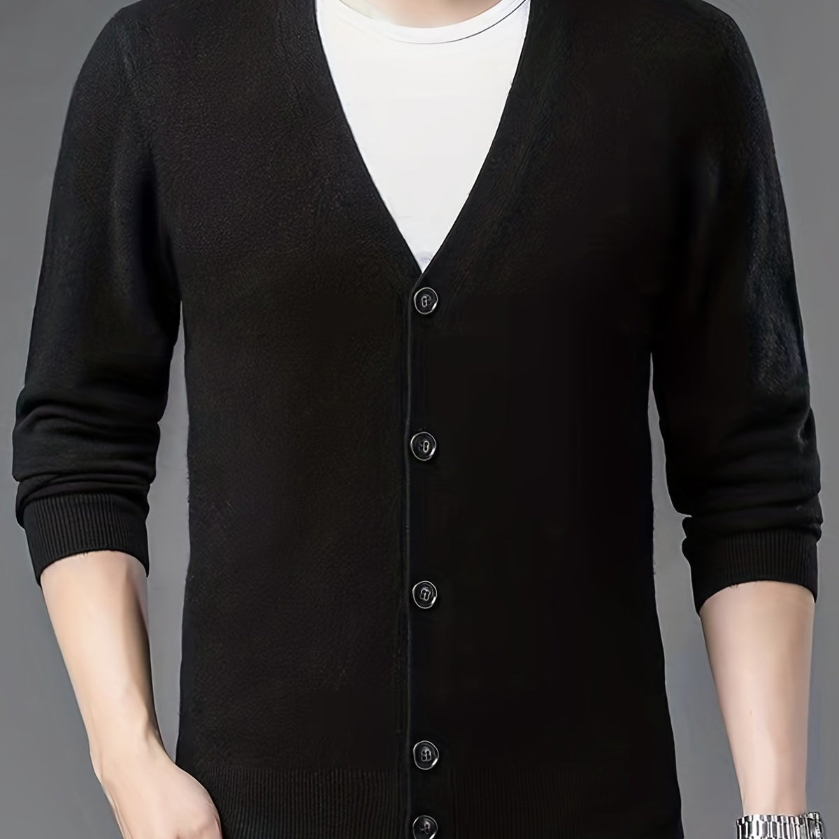 Woolen V-neck Button Up Cardigan for Men