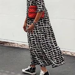  Colorblock Geometric Print Maxi Dress