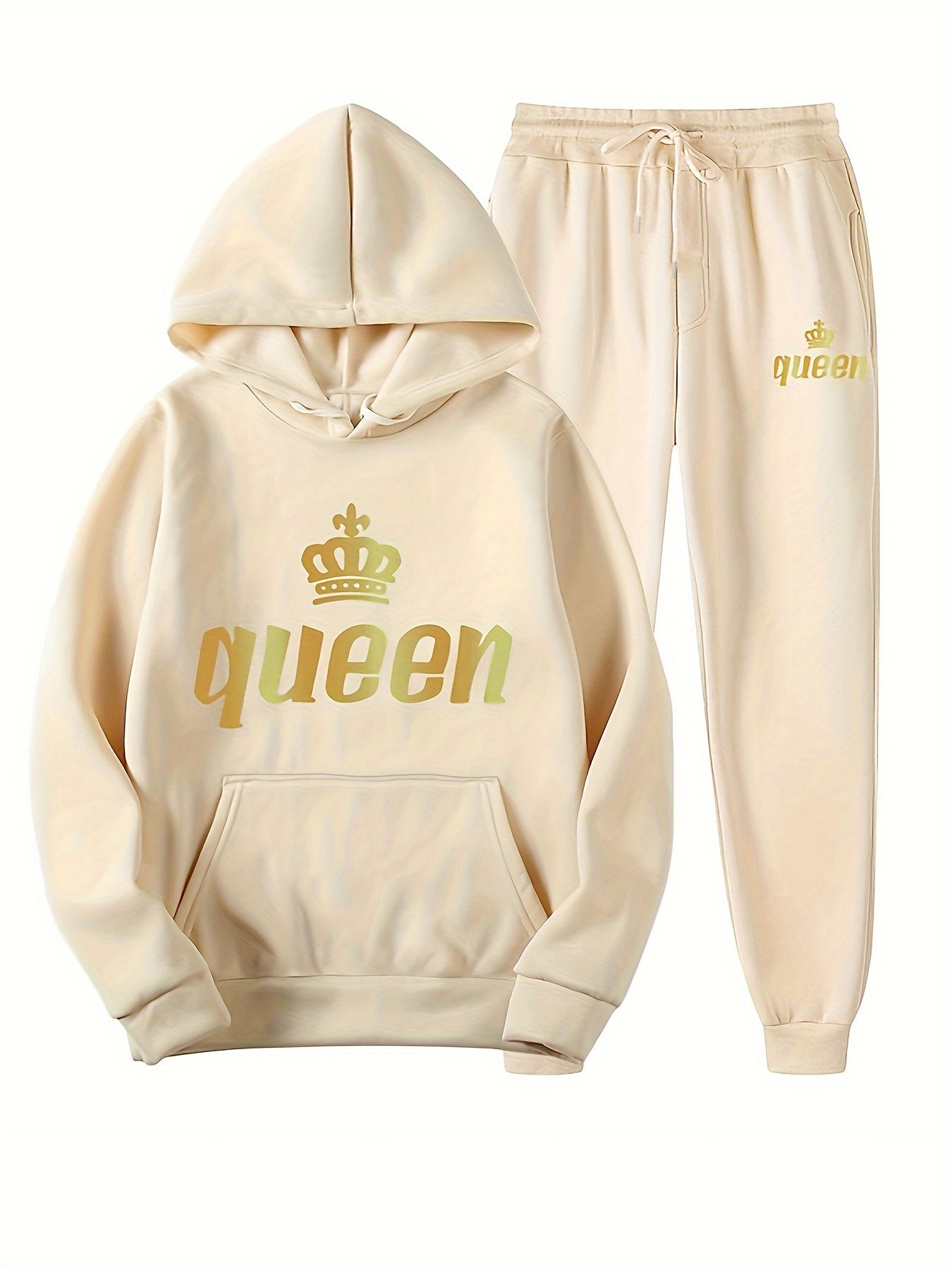  Letter & Crown Print Hoodie & Joggers Set