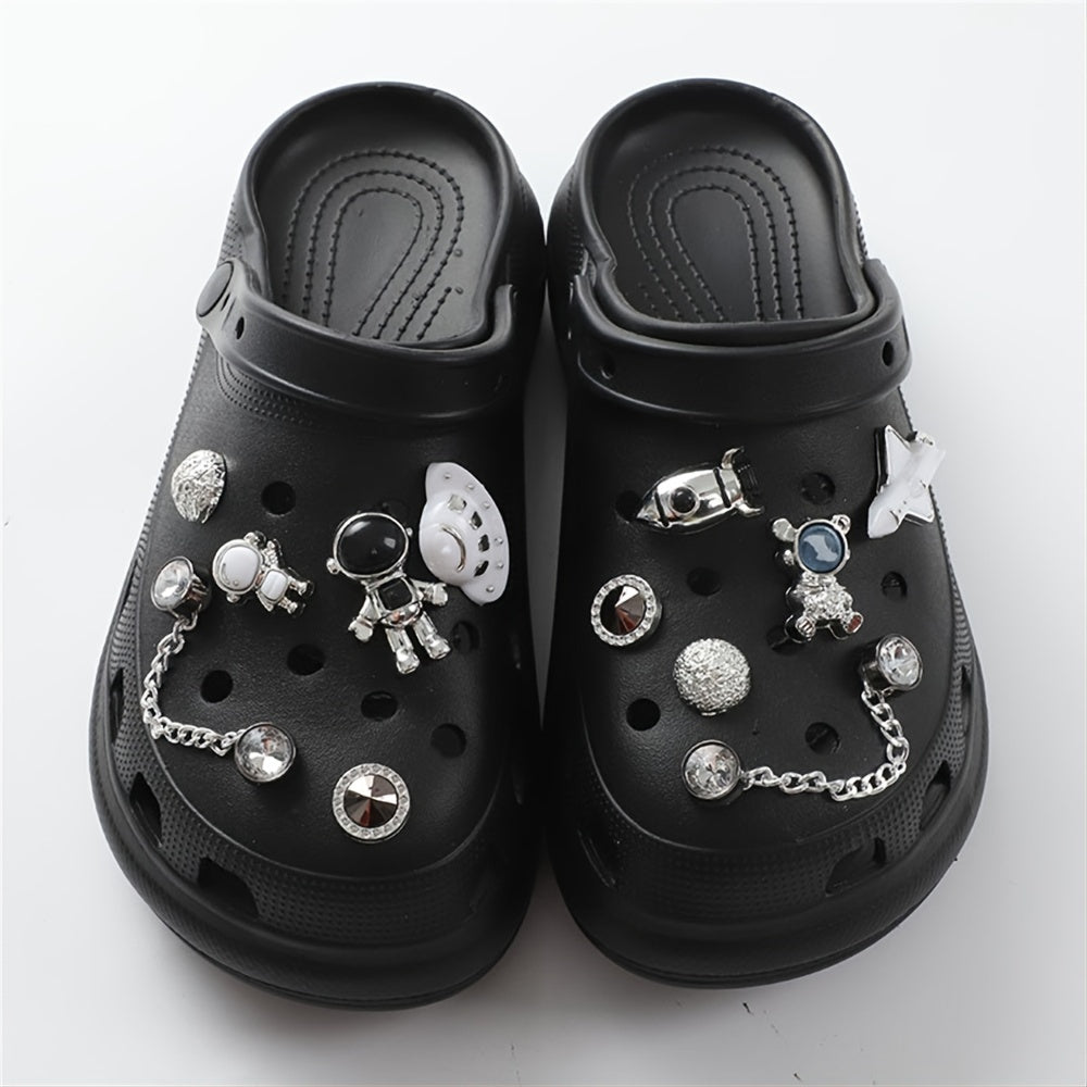 Silver Spaceman Clogs with Detachable Decor for Shoes