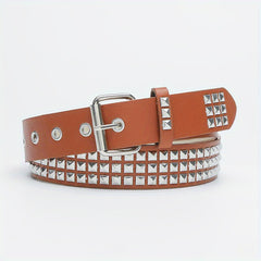 Square Buckle Rivet PU Belt Solid Hip Hop Belt Unisex Streetwear