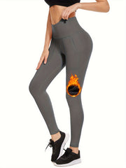Women's Plush Lined Leggings With Pockets Thermal High Waist Yoga Pants