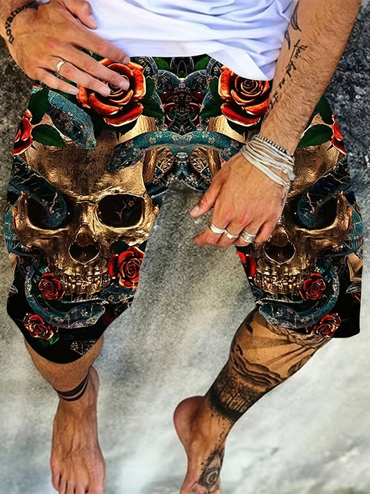 Men's Snake & Skull Graphic Shorts for Outdoor Summer Wear