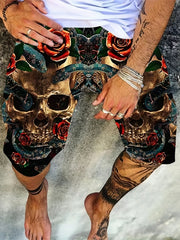 Men's Snake & Skull Graphic Shorts for Outdoor Summer Wear