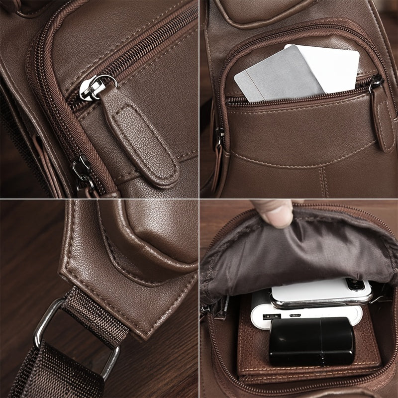 Leather Sling Bag Crossbody Backpack For Men Women Travel Outdoor Sports