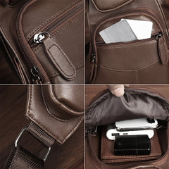 Leather Sling Bag Crossbody Backpack For Men Women Travel Outdoor Sports