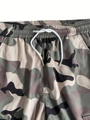 Men's Camo Cargo Pants Active Elastic Waist Drawstring Loose Pants
