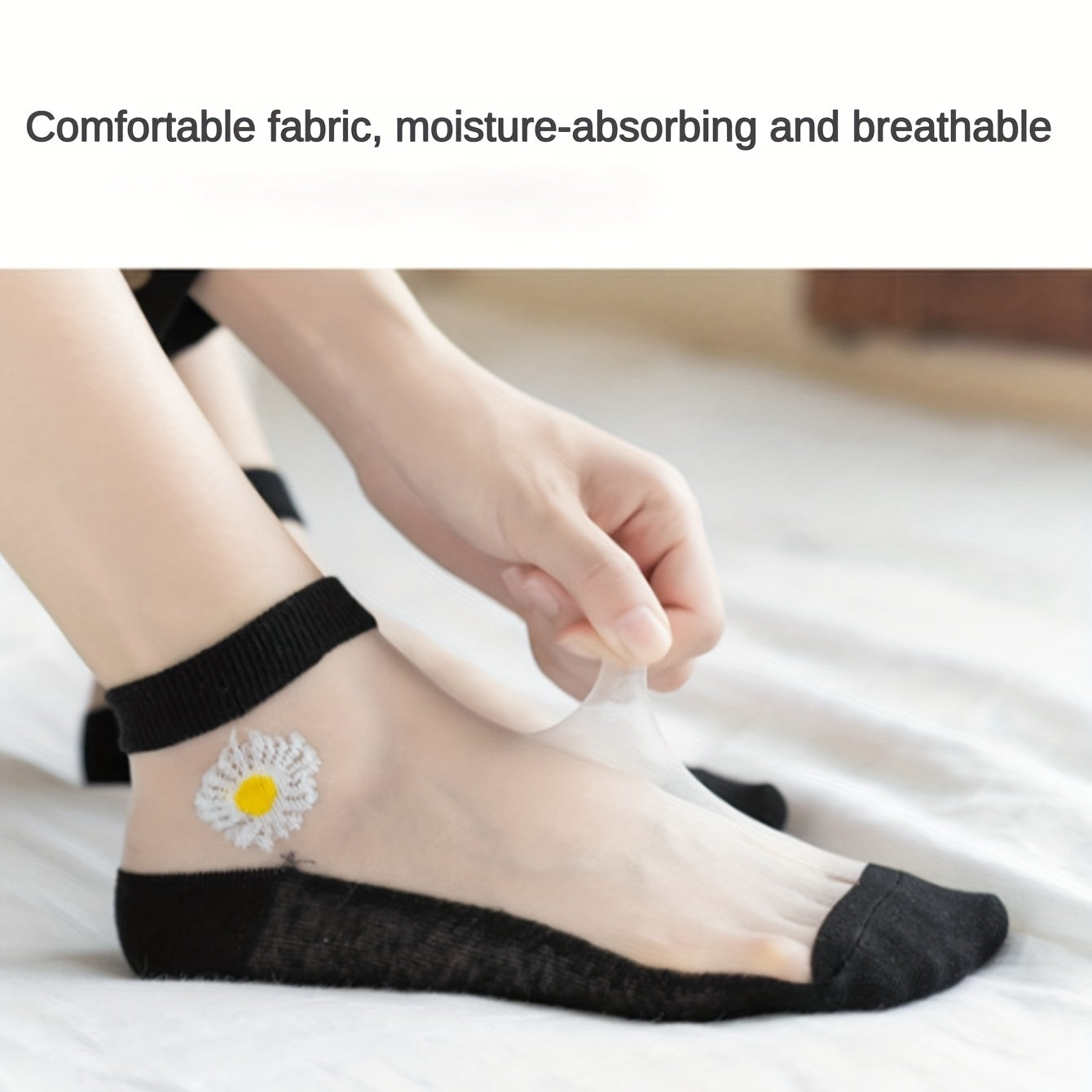 10 Pairs Daisy Print Short Socks Breathable Mesh Ankle Women's Stockings