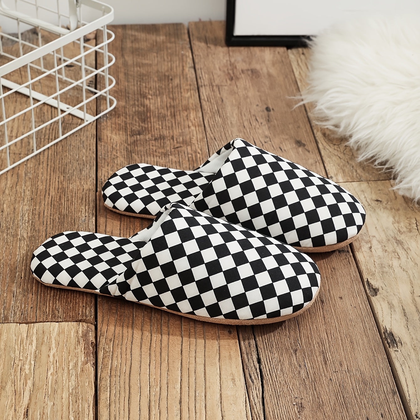 Men's Plaid Slip On Slippers, Casual Lightweight