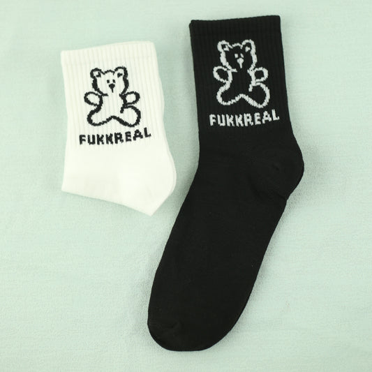 Men's Cartoon Bear Pattern Crew Socks - 2 Pairs
