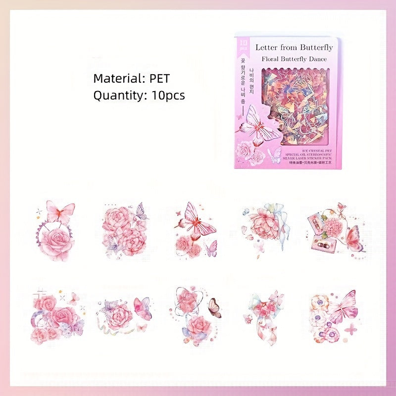 10pcs Flowers Rose Plant Moon Star Butterfly Stickers for DIY Scrapbooking