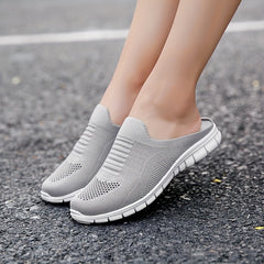 Women's Knit Flat Mules Comfy Solid Closed Toe Non Slip Slides Shoes