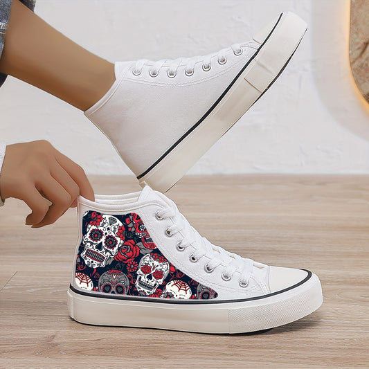 Skull Print Plush Lined Thermal Chunky Canvas Sneakers