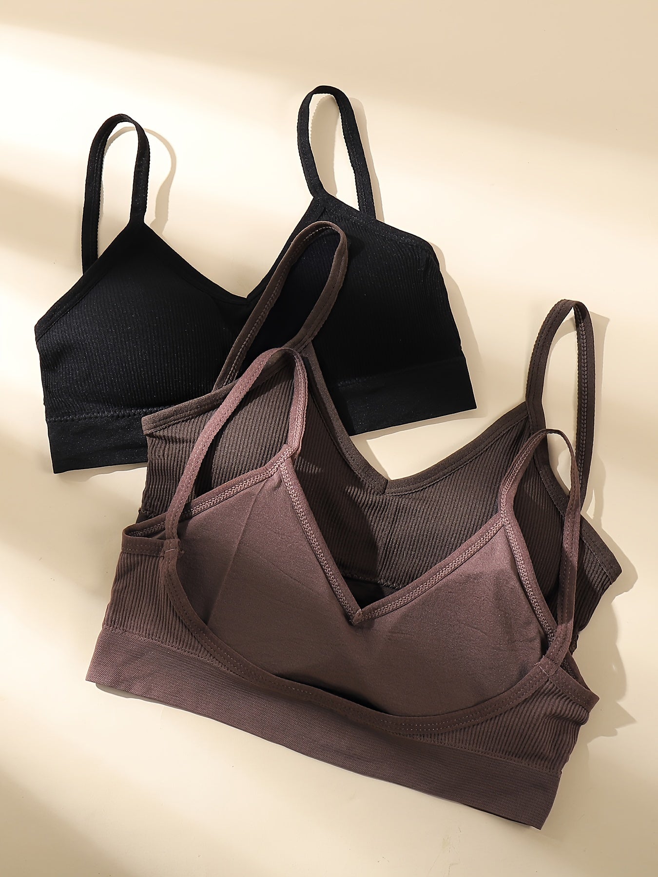 3pcs Ribbed Sports Bras Comfy Running Workout Bras Women's Lingerie