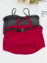 2pcs Solid Cami Crop Top Slim Fit Women's Lingerie