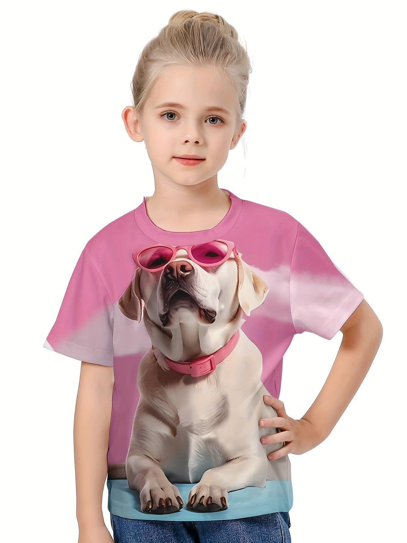 3D Puppy Graphic Short Sleeve T shirt for Girls Boys