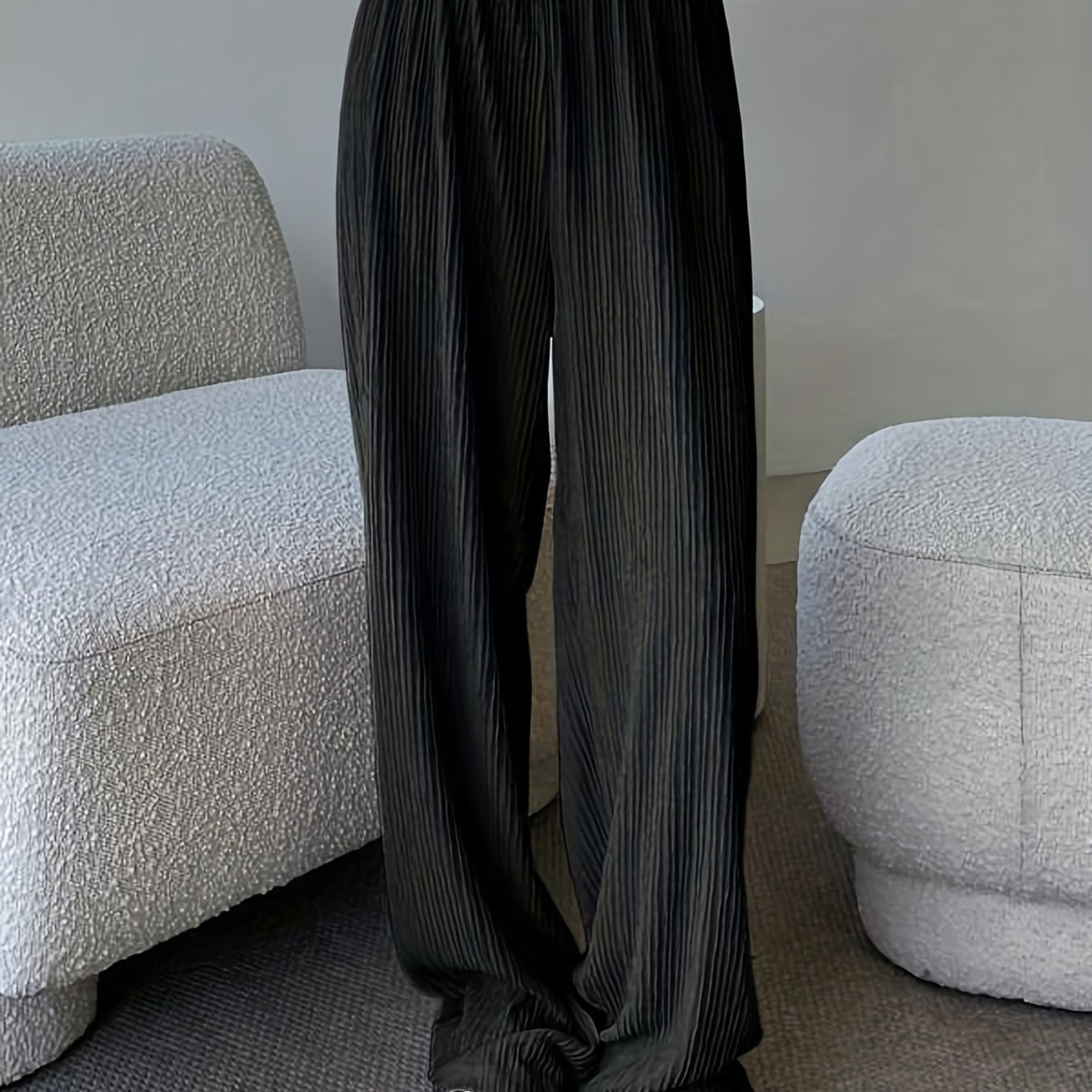  Ribbed High Rise Wide Leg Trousers