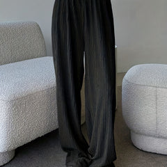  Ribbed High Rise Wide Leg Trousers