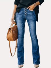 Embossed Button Bell Bottom Jeans Slim Fitting Bootcut Pants