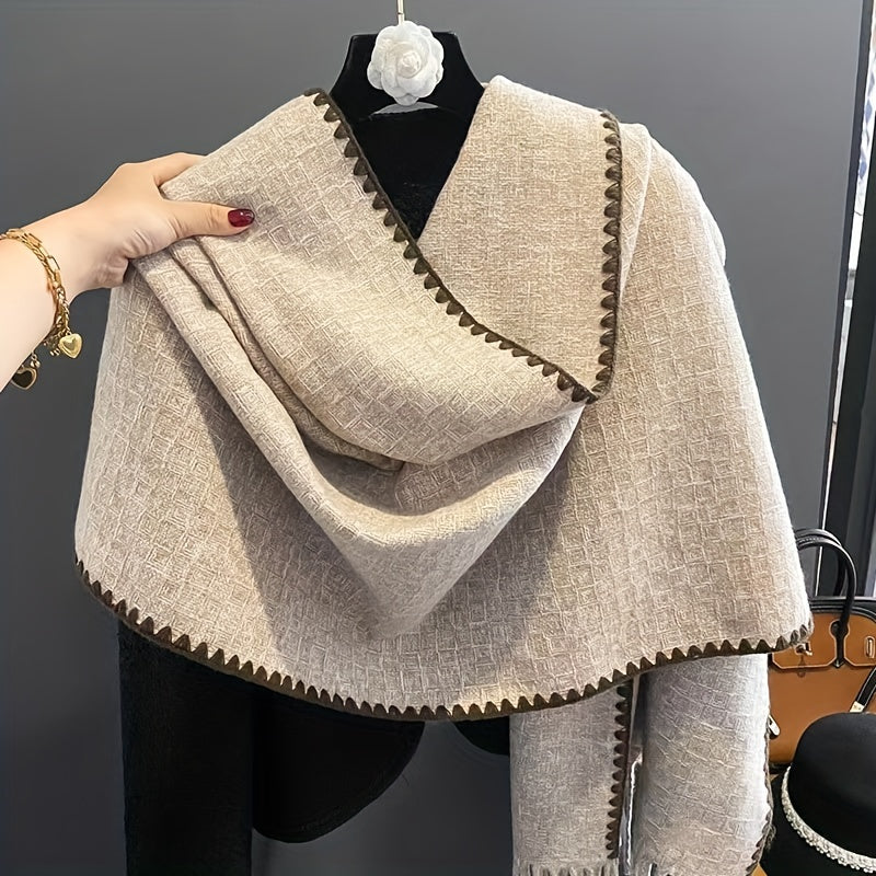 Plaid Tassel Scarf Reversible Cashmere Warm Shawl Windproof Wrap
