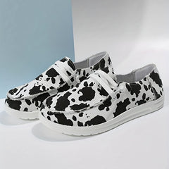 Women's Cow Pattern Canvas Shoes Lace Up Lightweight Sneakers