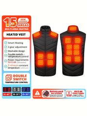 Men's 15 Areas Heated Vest Active Mid Stretch Zip Up Sleeveless Jacket