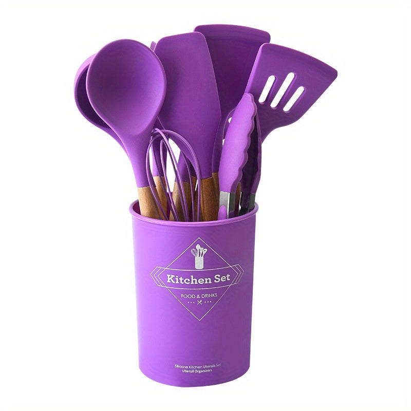 12pcs Wooden Handle Silicone Kitchenware Set