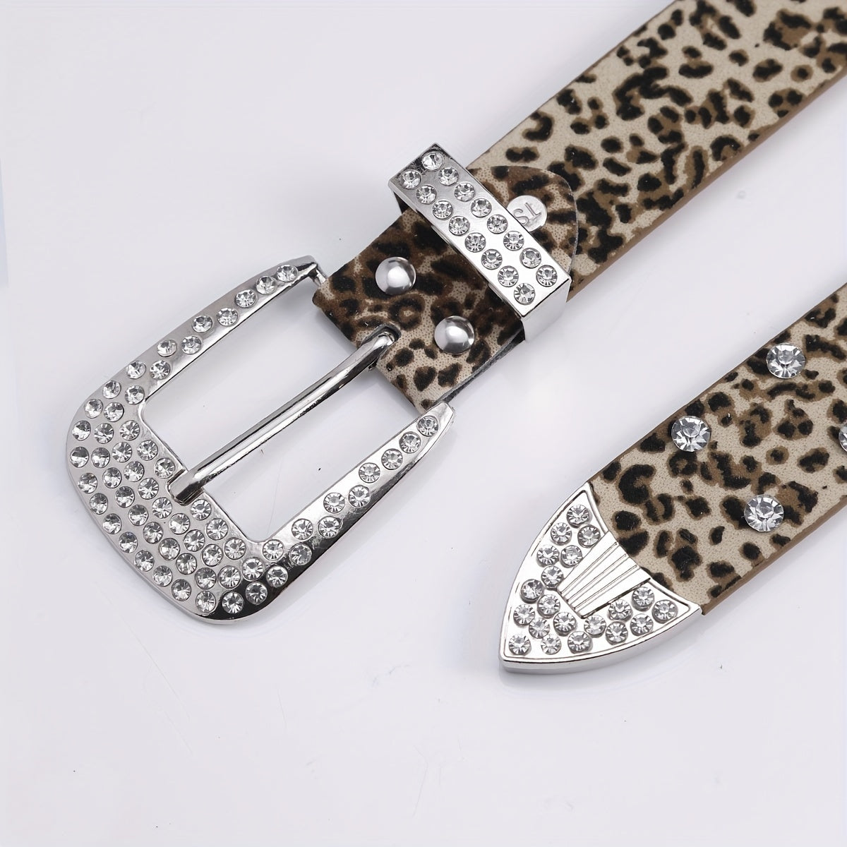 Leopard Inlaid Diamond Punk Style Leather Belt Pants