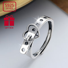 925 Silver Heart Belt Ring for Men and Women