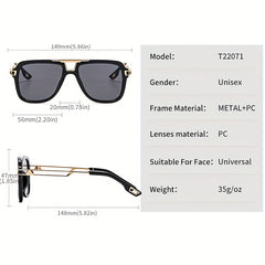 Square Metal Aviator Sunglasses Hollow Out Temple UV400