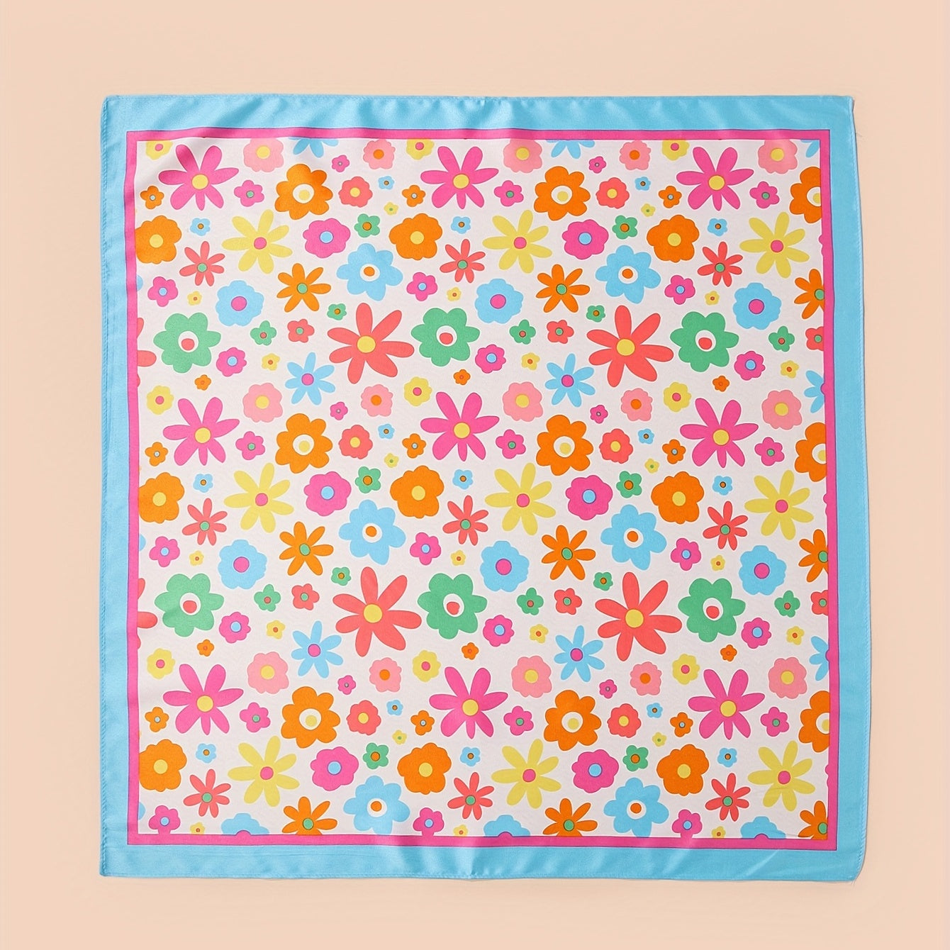 Cartoon Flower Print Bandana Silk Scarf Headband Face Covering