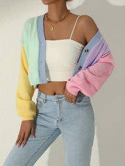 Colorful Long Sleeve Crop Cardigan for Women