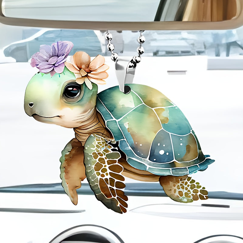 2D Acrylic Flower Turtle Pendant - Car & Bag Accessory