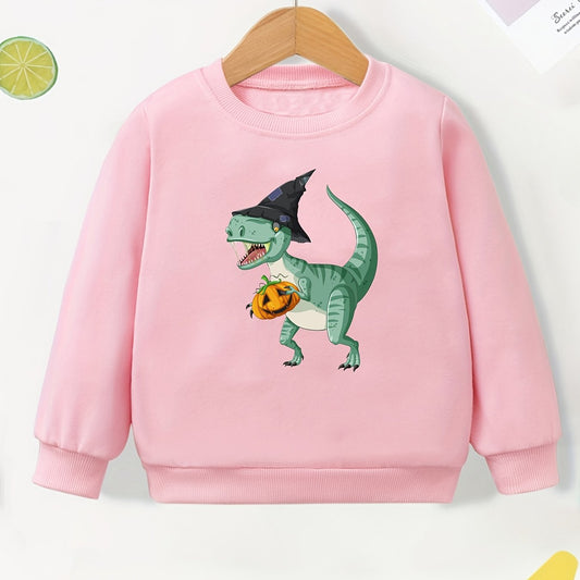 Dino & Pumpkin Girls Sweatshirt for Halloween Party