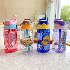 480ml Sports Water Bottle w/ Straw Hot Air Balloon Design Portable Travel Bottle