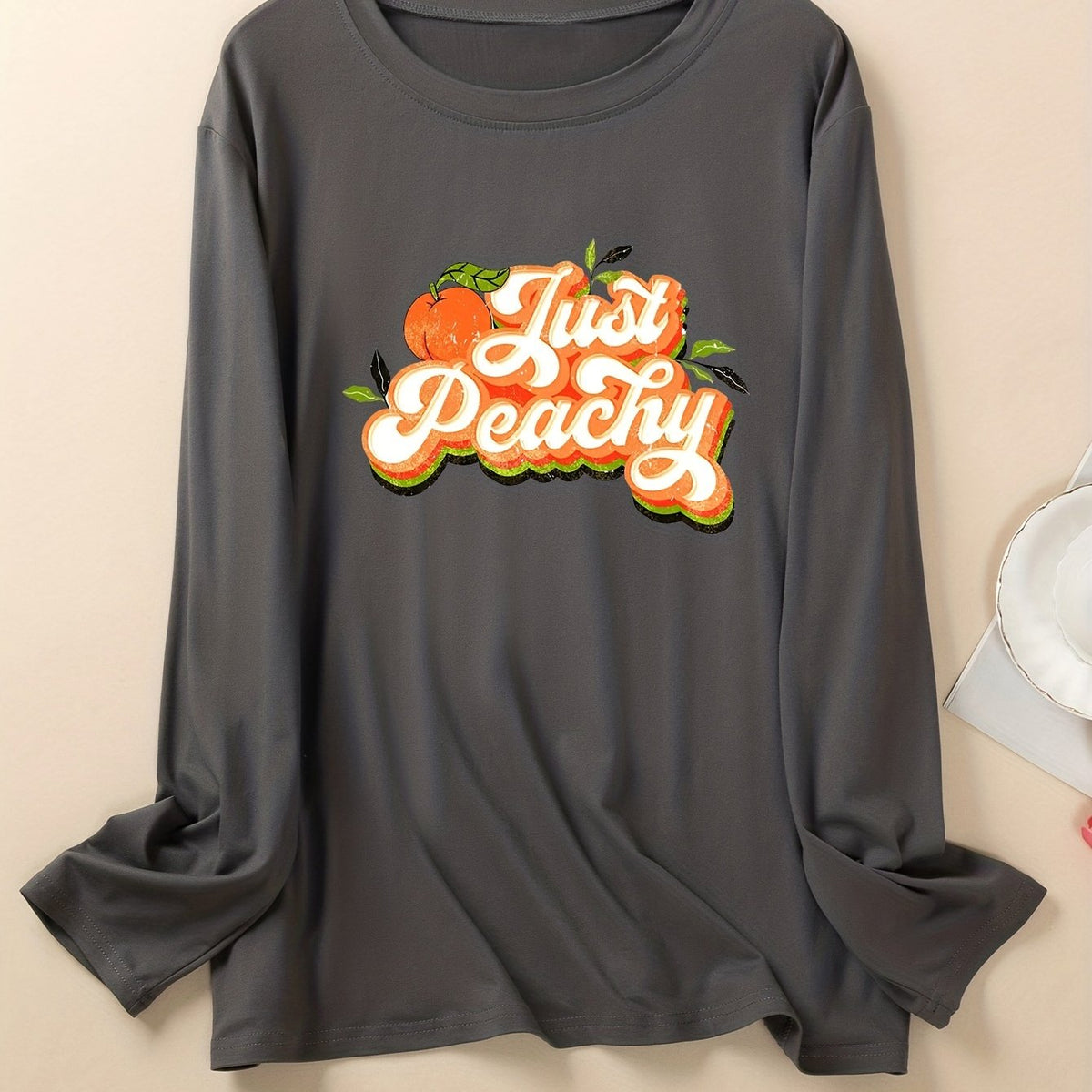 Women's Orange Letter Print Long Sleeve Top Plus Size