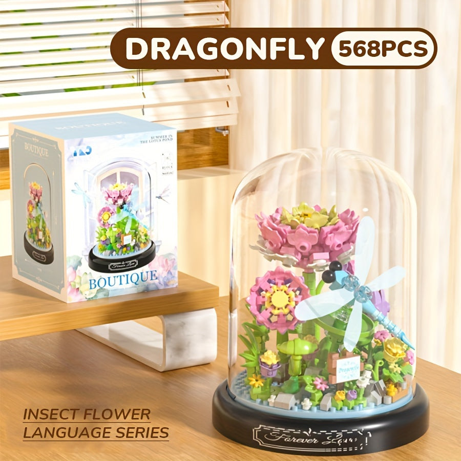Micro Grain Building Block Ornament Set with Base Dragonfly 568pcs