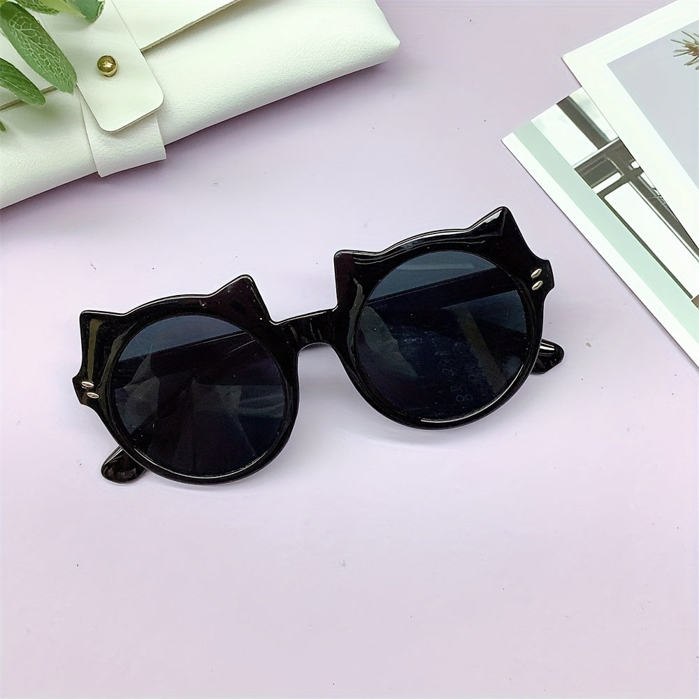 Cat Ear Shaped Round Frame Sunglasses for Boys UV Protection