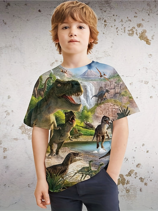 Boys' Dino Graphic Tee Short Sleeve Active Shirt for Summer Fun