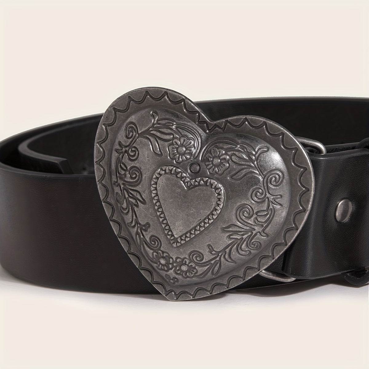 Heart Engraved Buckle Belt Y2K PU Waistband Vintage Jeans Pants Belt
