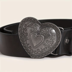 Heart Engraved Buckle Belt Y2K PU Waistband Vintage Jeans Pants Belt