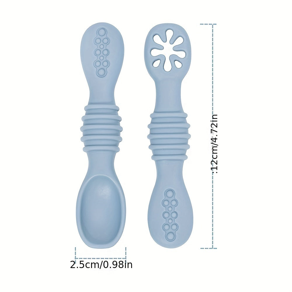 2pcs Baby Spoon Silicone Feeding Training Utensils Newborn Tableware