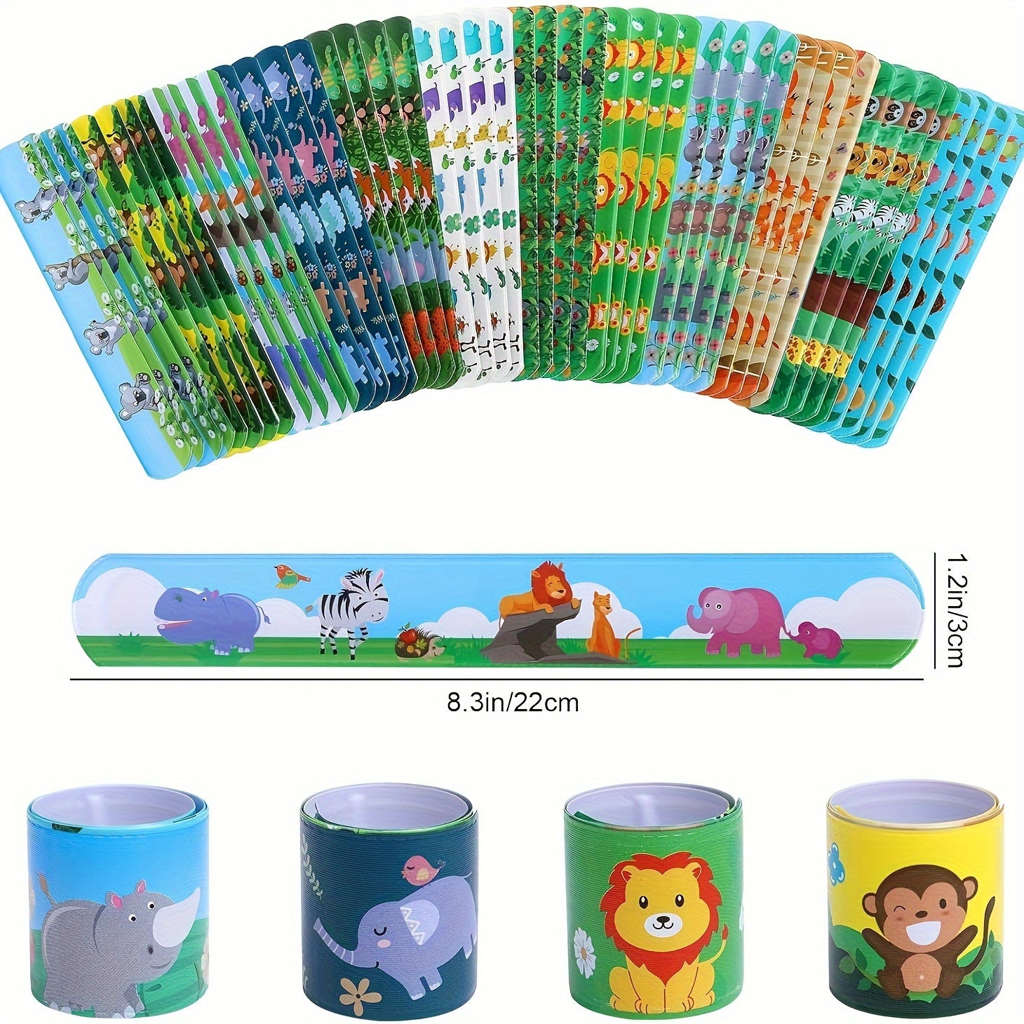 24 Pack Slap Wristbands Jungle Safari Party Favors Plastic Snap Bands Birthday W