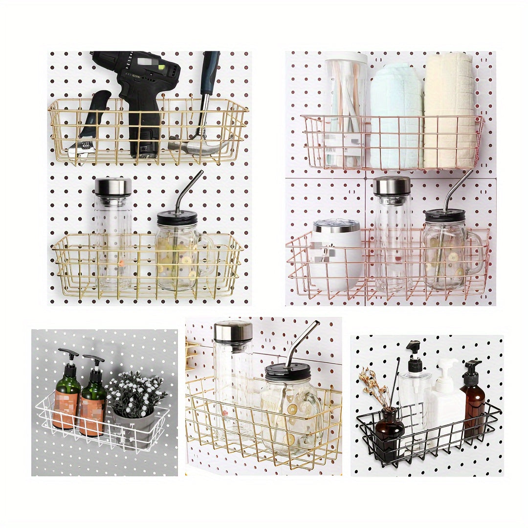 8pcs Pegboard Storage Rack Basket - 4 Sizes Baskets & 4 Plates Wire Shelf