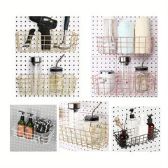 8pcs Pegboard Storage Rack Basket - 4 Sizes Baskets & 4 Plates Wire Shelf