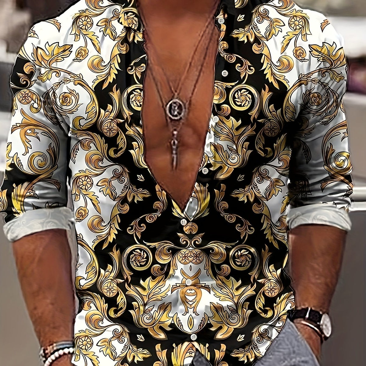 Floral Print Men's Long Sleeve Shirt - Spring/Fall Outdoor Wear