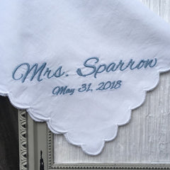 Mrs Sparrow Handkerchief with Date Wedding & Shower Gift for Bride