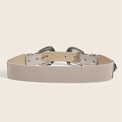 Vintage Carved Double Buckle Belt Solid Western PU Belt