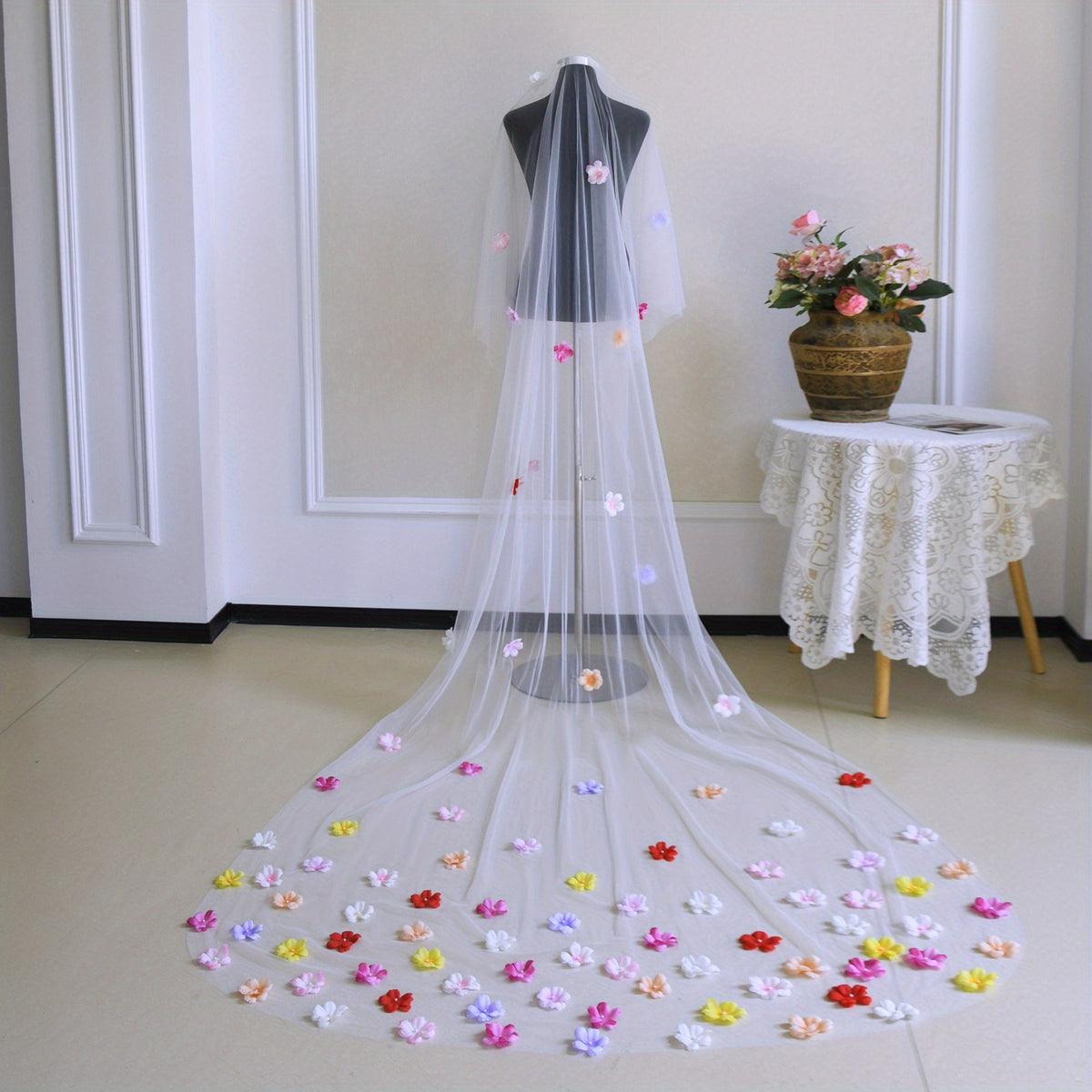 Colorful Floral Boho Bridal Veil for Hawaiian Theme