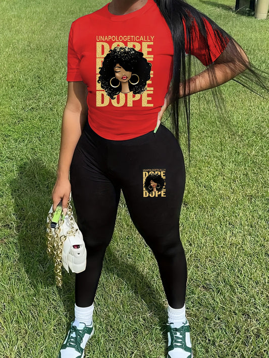 Graphic & Letter Print Two piece Set Casual Short Sleeve T shirt & Pants